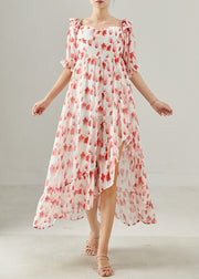 Red Print Chiffon Long Dresses Square Collar Summer