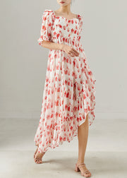 Red Print Chiffon Long Dresses Square Collar Summer