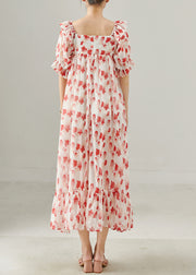 Red Print Chiffon Long Dresses Square Collar Summer