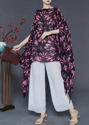 Red Print Chiffon Long Smock Asymmetrical Batwing Sleeve