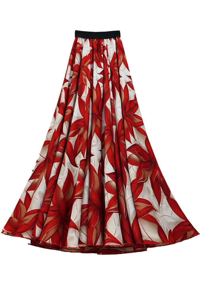 Red Print Chiffon Skirt Exra Large Hem Spring