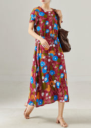 Red Print Cotton Maxi Dresses Cinched Summer