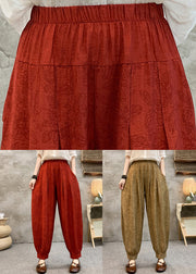 Red Print Pockets Cotton Crop Pants High Waist