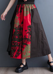 Red Print Pockets Patchwork Cotton Crop Wide Leg Pants Tulle Summer