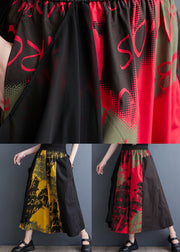 Red Print Pockets Patchwork Cotton Crop Wide Leg Pants Tulle Summer