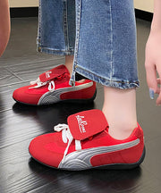 Red Suede Sport Flat Shoes For Women Splicing Lace Up