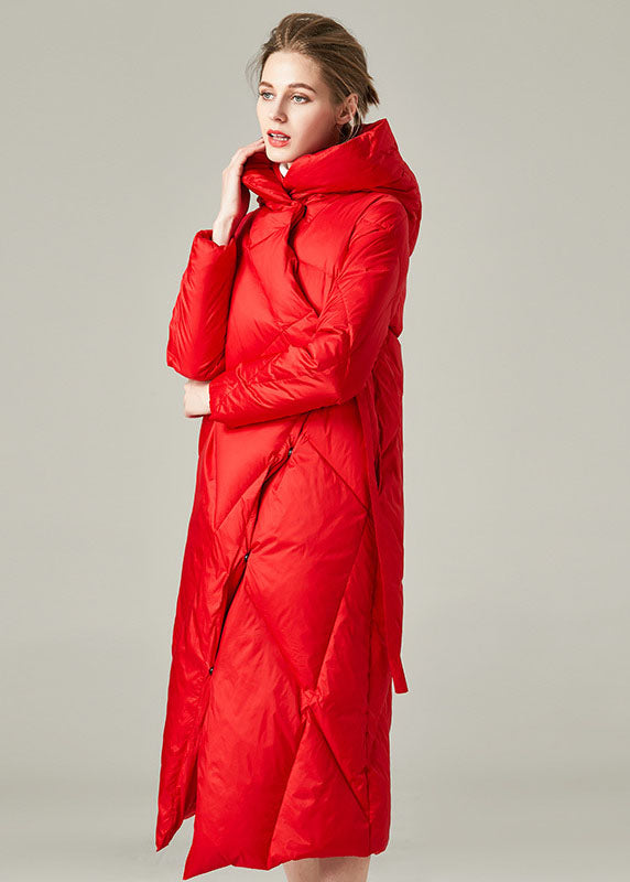 Red Thick Duck Down Puffers Jackets Lace Up  Winter