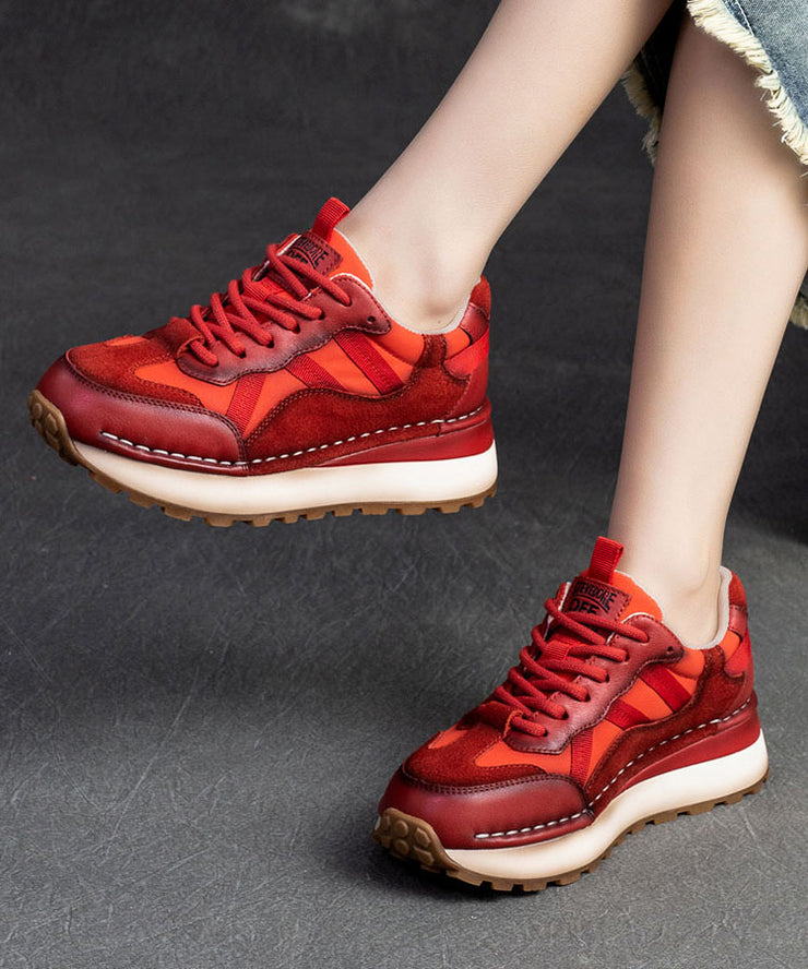 Red Versatile Women Splicing Platform Flat Feet Shoes Cross Strap