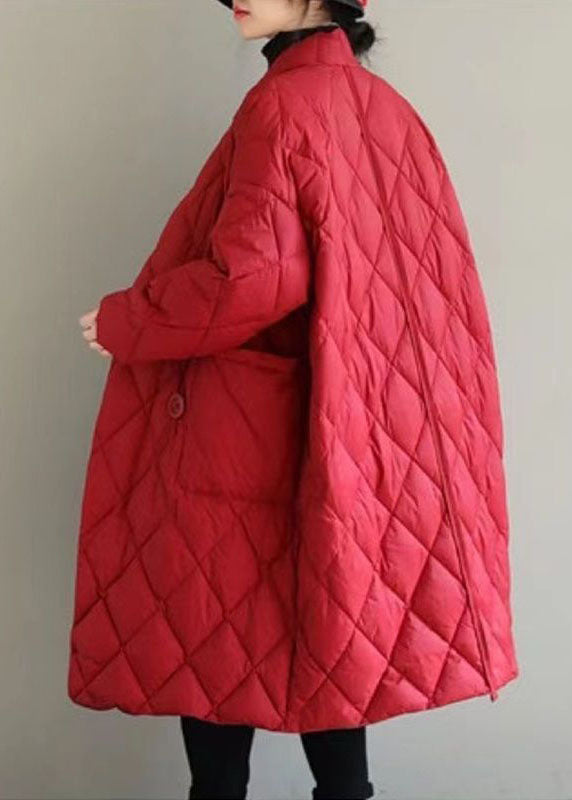 Red Warm Fine Cotton Filled Women Witner Coats Rhombic Plaid Solid