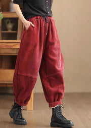 Red Warm Fleece Corduroy Harem Pants Oversized Spring