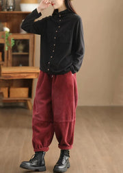 Red Warm Fleece Corduroy Harem Pants Oversized Spring