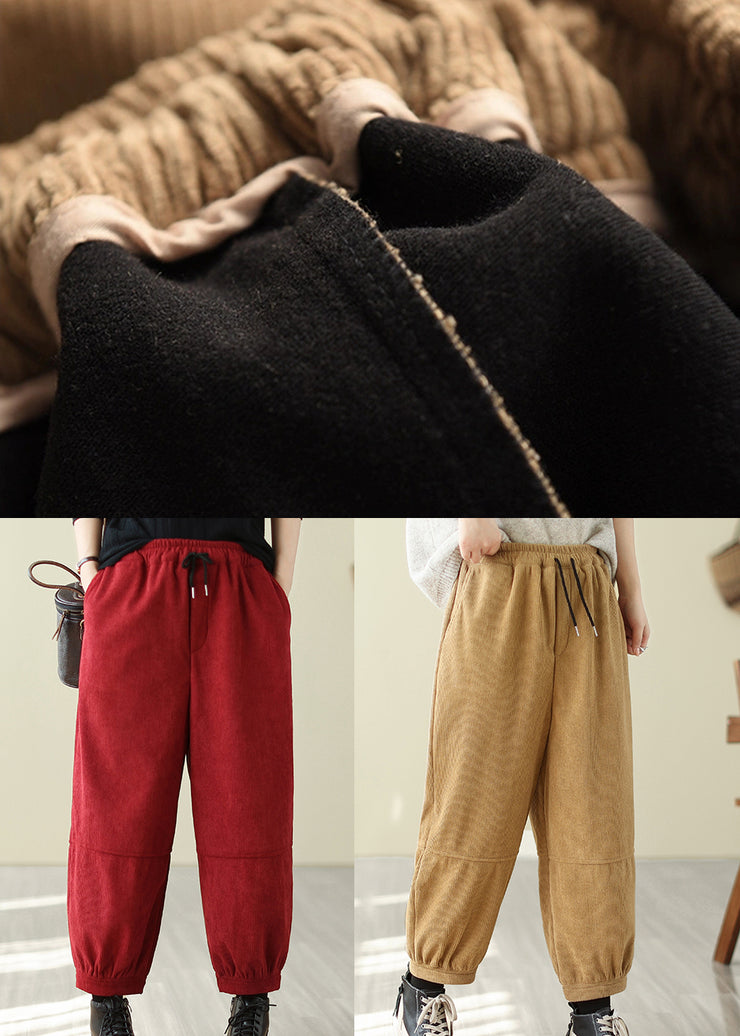 Red Warm Fleece Corduroy Harem Pants Oversized Spring