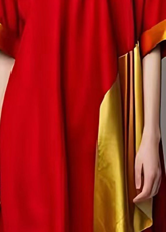 Red Yellow Patchwork Cotton Long Dresses Asymmetrical Summer