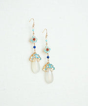 Regular Colorblock Copper Overgild Turquoise Agate Chalcedony Gem Stone Drop Earrings