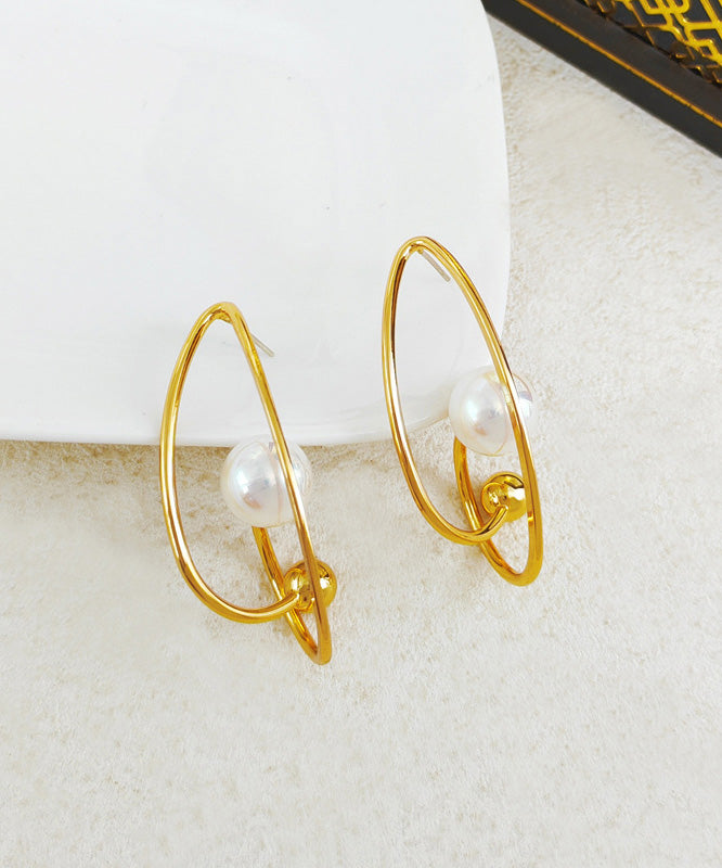 Regular Gold Copper Overgild Pearl Hoop Earrings