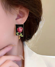 Regular Gold Sterling Silver Overgild Rose Drip glaze Stud Earring