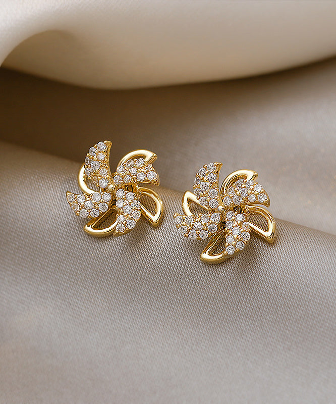 Regular Gold Sterling Silver Overgild Zircon Floral Stud Earrings