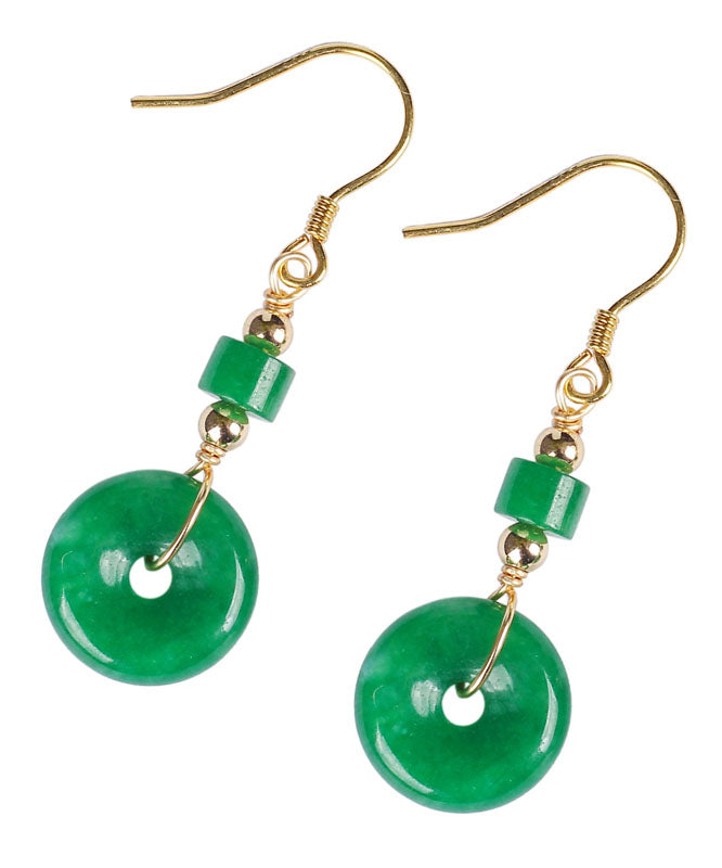 Regular Green Silver Overgild Jade Safety Buckle Drop Earrings