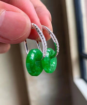 Regular Green Sterling Silver Inlaid Zircon Chalcedony Hoop Earrings