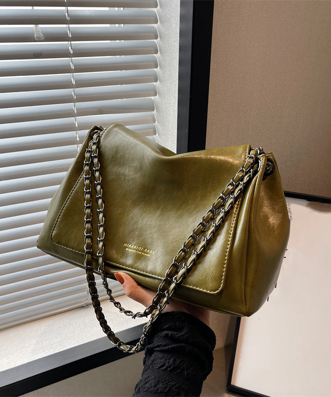 Regular Green Zippered Faux Leather Satchel Bag Handbag