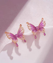 Regular Orange Copper Resin Butterfly Stud Earrings