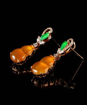 Regular Orange Sterling Silver Overgild Zircon Jade Gourd Drop Earrings