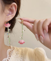 Regular Pink Sterling Silver Overgild Asymmetricar Resin Lotus Drop Earrings