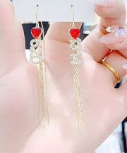 Regular Red Alloy Zircon Digit Love Tassel Drop Earrings