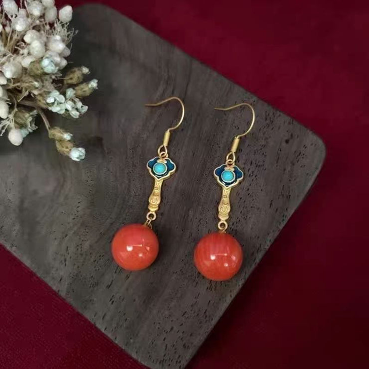 Regular Red Gem Stone Turquoise Gem Stone Drop Earrings