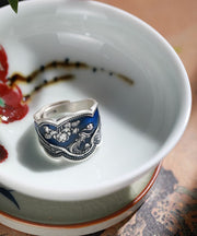 Regular Silk Sterling Silver Enamel Cloisonne Peony Rings