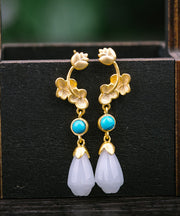 Regular Silk Sterling Silver Inladi Pearl Turquoise Drop Earrings