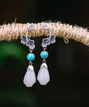 Regular Silk Sterling Silver Inladi Pearl Turquoise Drop Earrings