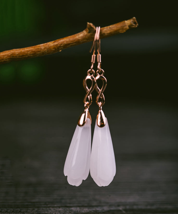 Regular Silk Sterling Silver Magnolia Flower Tassel Drop Earrings