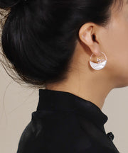 Regular Silk Sterling Silver Overgild Shell Asymmetrical Desig Hoop Earrings