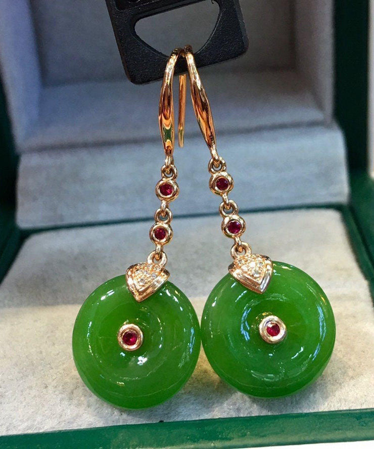 Regular Spinach Green Sterling Silver Inlaid Jade Drop Earrings