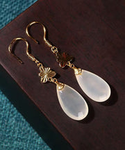 Regular White Ancient Gold Chalcedony Water Drop Drop Earrings