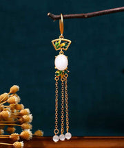 Regular White Copper Overgild Jade Enamel Tassel Drop Earrings