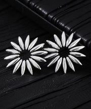 Regular White Sterling Silver Floral Stud Earrings