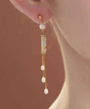 Regular White Sterling Silver Overgild Pearl Tassel Drop Earrings