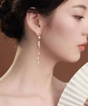 Regular White Sterling Silver Overgild Pearl Tassel Drop Earrings