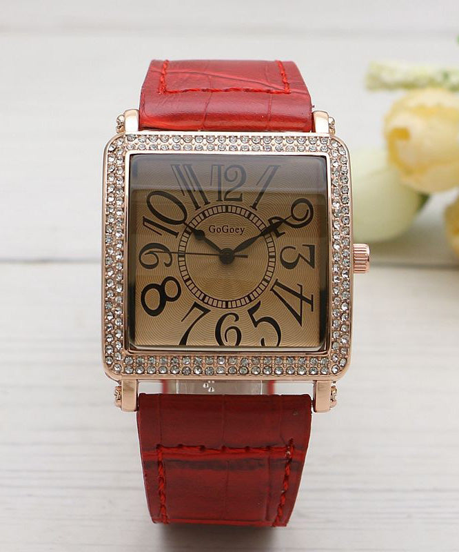 Retro Black Alloy Zircon Faux Leather Sapphire Crystal Waterproof Square Watch