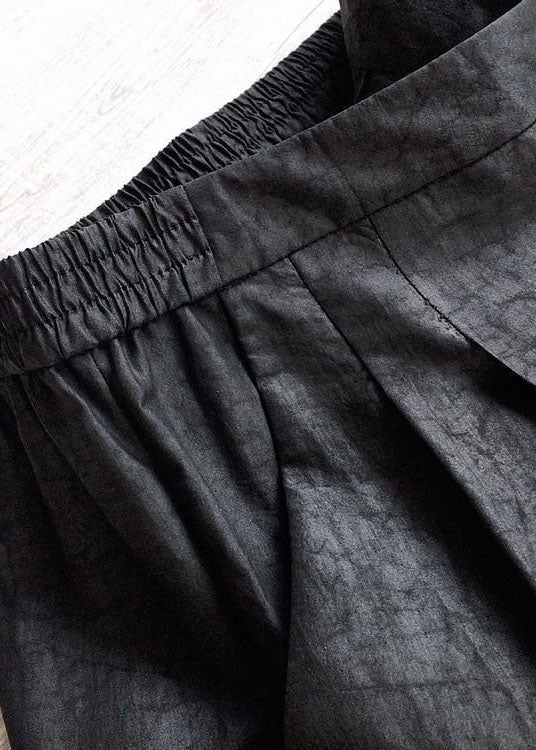 Retro Black Elastic Waist Pockets Silk Lantern Pants Spring