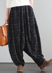 Retro Black Print Elastic Waist Thick Wide Leg Pants Fall