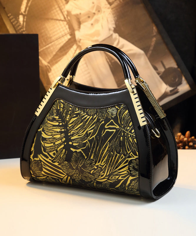 Retro Black Print Large Capacity Faux Leather Tote Handbag