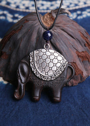 Retro Black Sandalwood Hand Knitting Alloy Elphant Pendant Necklace