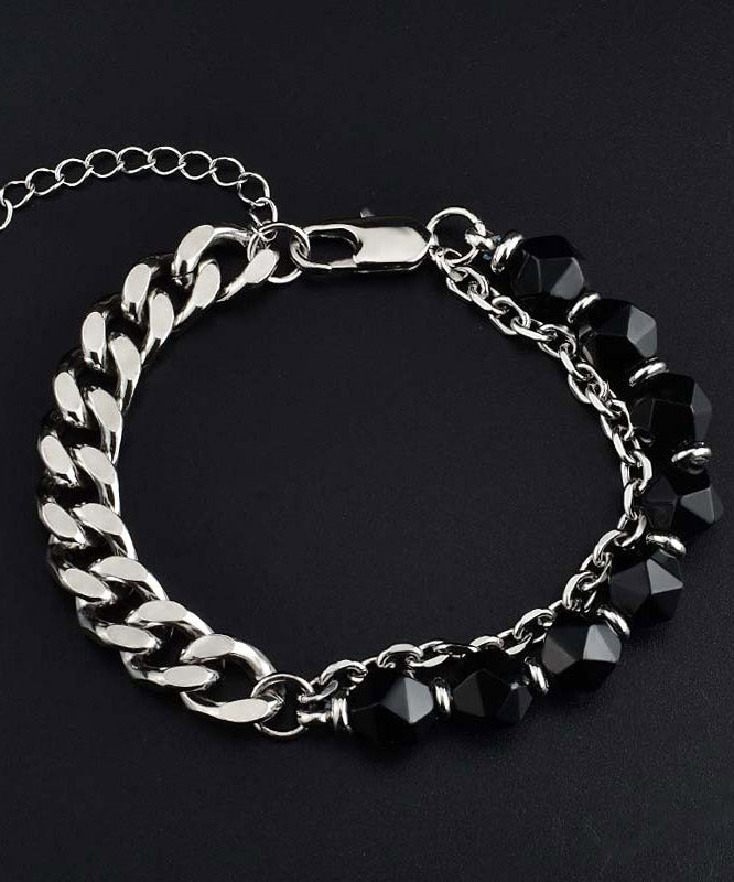 Retro Black Stainless Steel Agate Chain Bracelet