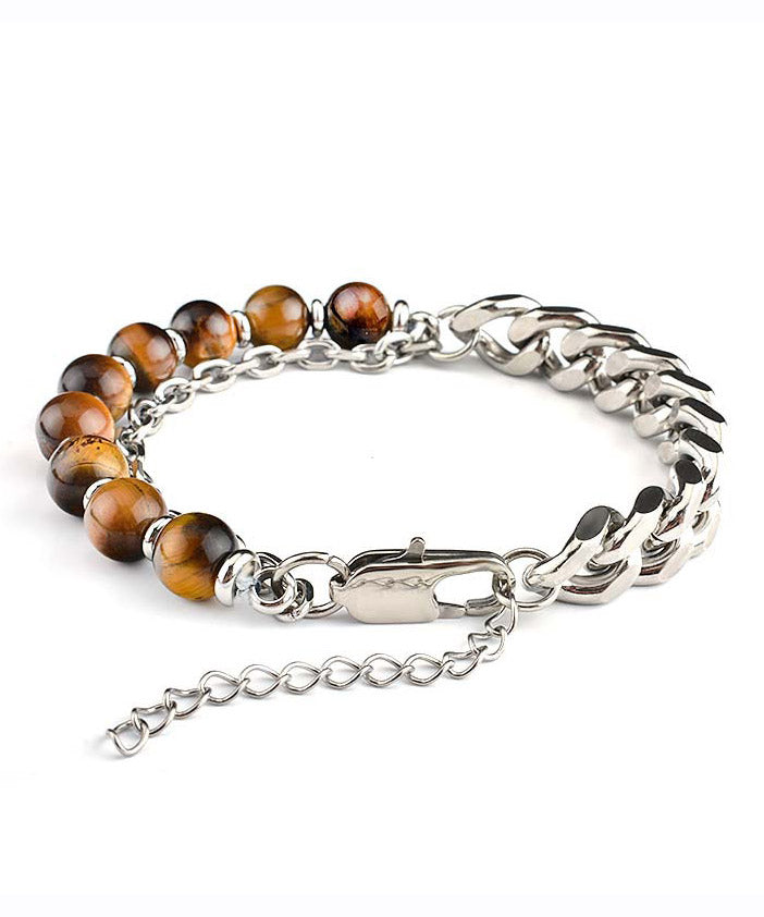 Retro Black Stainless Steel Agate Chain Bracelet