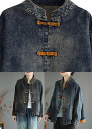 Retro Black Stand Collar Patchwork Denim Coat Spring