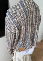 Retro Blue Striped Cozy Knit Men Sweater Spring