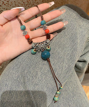 Retro Brown Alloy Ceramic Hemp Rope Tassel Pendant Necklace